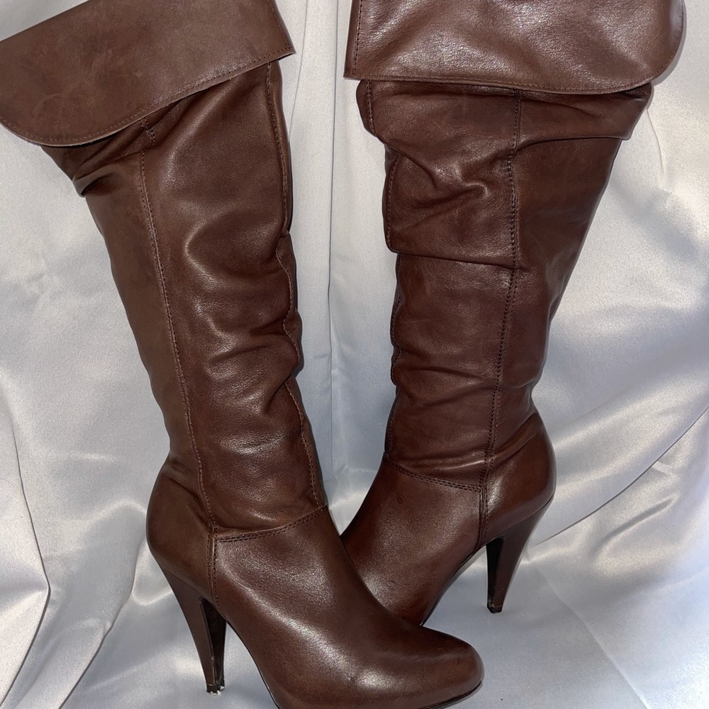 Aldo- like new, brown leather knee high boots